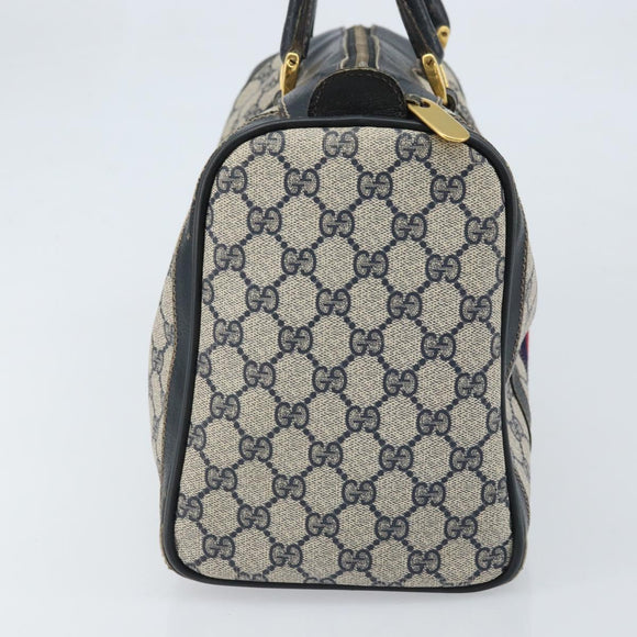 GUCCI GG Supreme Sherry Line Hand Bag PVC Navy Gold Red Auth 173870