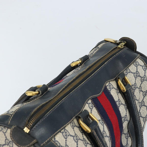 GUCCI GG Supreme Sherry Line Hand Bag PVC Navy Gold Red Auth 173870
