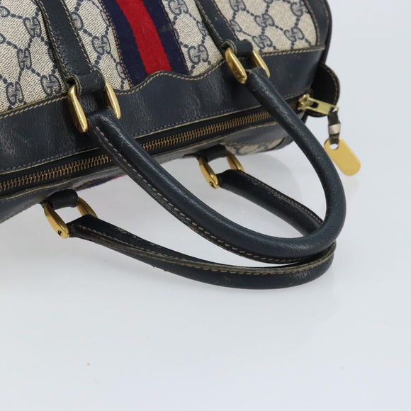 GUCCI GG Supreme Sherry Line Hand Bag PVC Navy Gold Red Auth 173870