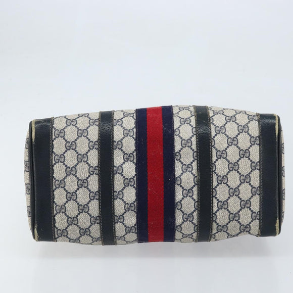 GUCCI GG Supreme Sherry Line Hand Bag PVC Navy Gold Red Auth 173870