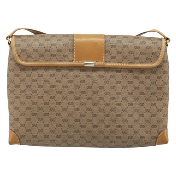 GUCCI Micro GG Supreme Shoulder Bag PVC Beige Gold Auth 173871