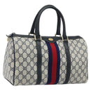 GUCCI GG Supreme Sherry Line Hand Bag PVC Navy Gold Red 012 3842 58 Auth 173873-1