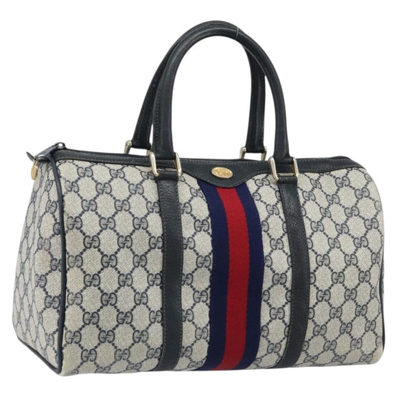 GUCCI GG Supreme Sherry Line Hand Bag PVC Navy Gold Red 012 3842 58 Auth 173873