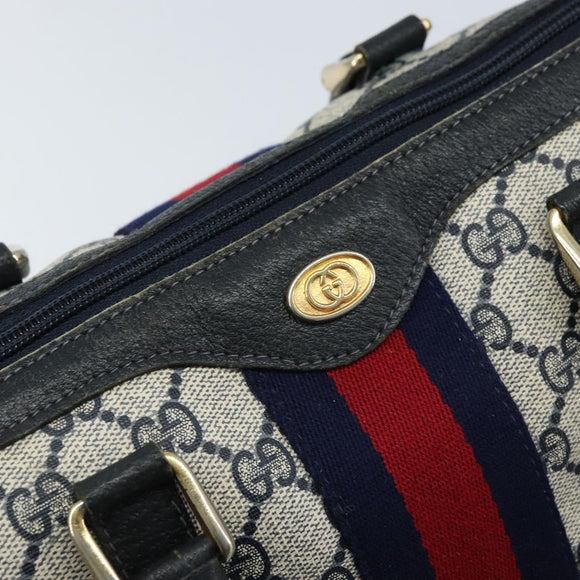 GUCCI GG Supreme Sherry Line Hand Bag PVC Navy Gold Red 012 3842 58 Auth 173873