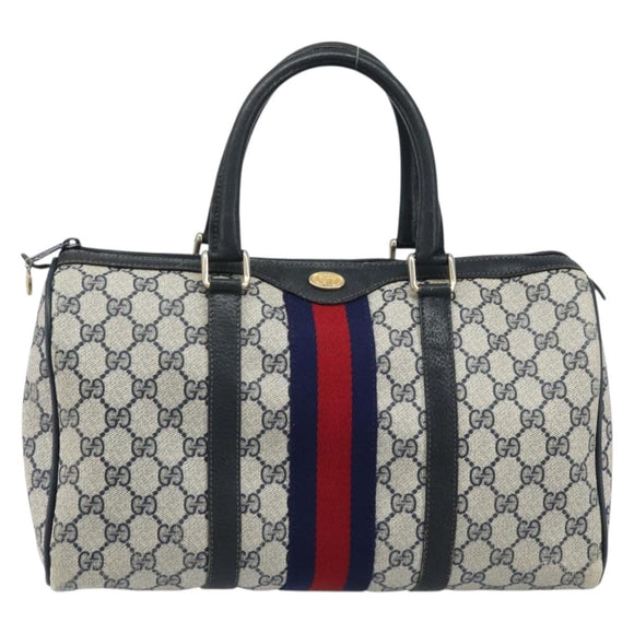 GUCCI GG Supreme Sherry Line Hand Bag PVC Navy Gold Red 012 3842 58 Auth 173873