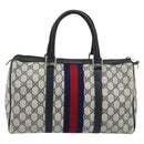 GUCCI GG Supreme Sherry Line Hand Bag PVC Navy Gold Red 012 3842 58 Auth 173873-2