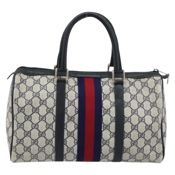 GUCCI GG Supreme Sherry Line Hand Bag PVC Navy Gold Red 012 3842 58 Auth 173873