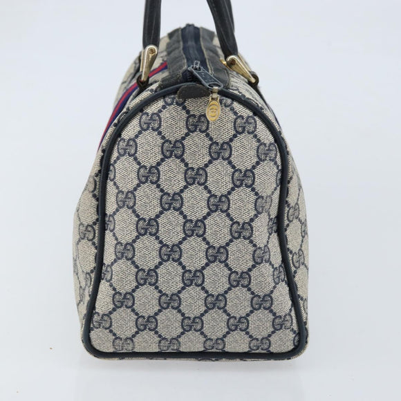GUCCI GG Supreme Sherry Line Hand Bag PVC Navy Gold Red 012 3842 58 Auth 173873