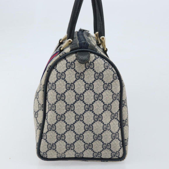 GUCCI GG Supreme Sherry Line Hand Bag PVC Navy Gold Red 012 3842 58 Auth 173873