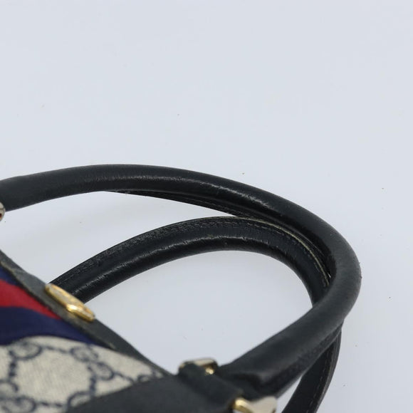 GUCCI GG Supreme Sherry Line Hand Bag PVC Navy Gold Red 012 3842 58 Auth 173873