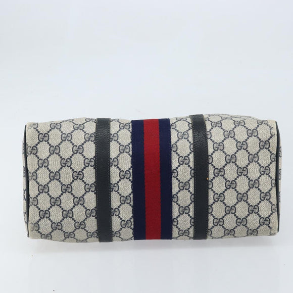GUCCI GG Supreme Sherry Line Hand Bag PVC Navy Gold Red 012 3842 58 Auth 173873