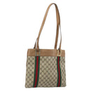 GUCCI GG Supreme Web Sherry Line Tote Bag PVC Beige Gold Auth 173878-1