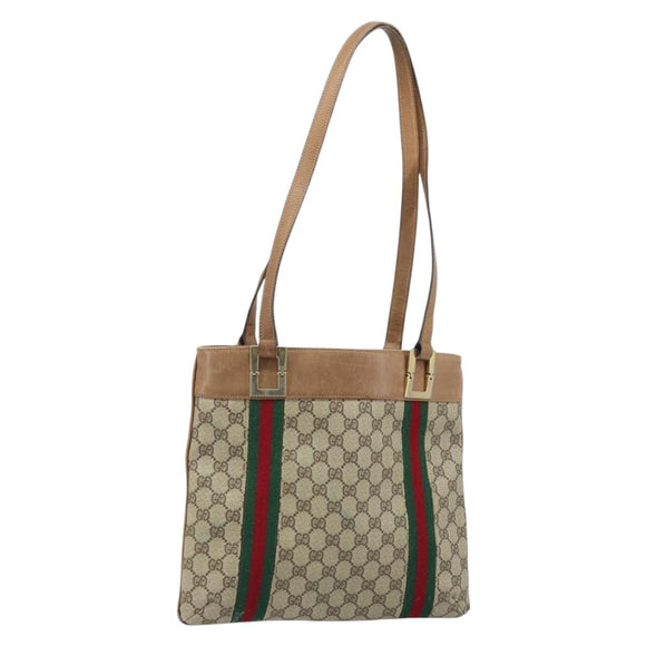 GUCCI GG Supreme Web Sherry Line Tote Bag PVC Beige Gold Auth 173878
