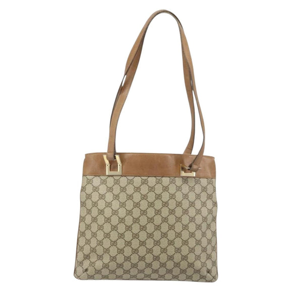 GUCCI GG Supreme Web Sherry Line Tote Bag PVC Beige Gold Auth 173878