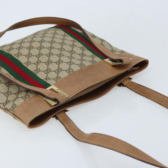 GUCCI GG Supreme Web Sherry Line Tote Bag PVC Beige Gold Auth 173878