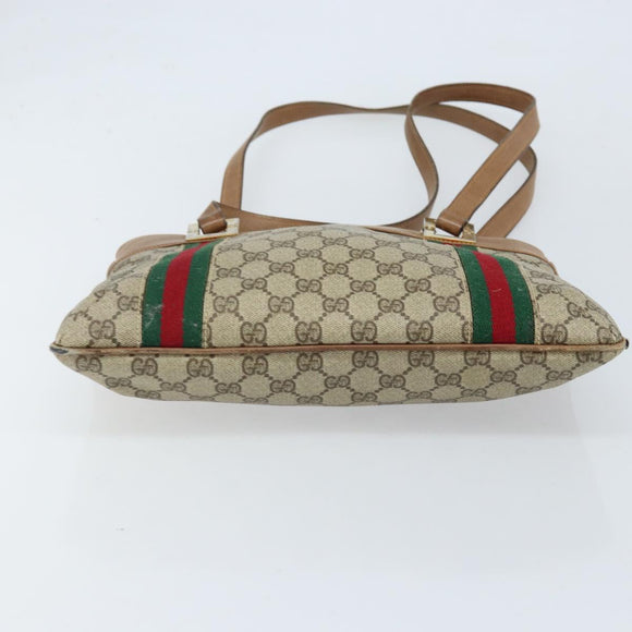 GUCCI GG Supreme Web Sherry Line Tote Bag PVC Beige Gold Auth 173878