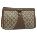 GUCCI GG Supreme Web Sherry Line Clutch Bag PVC Beige Gold 89 01 033 Auth 173882-1