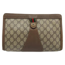 GUCCI GG Supreme Web Sherry Line Clutch Bag PVC Beige Gold 89 01 033 Auth 173882-13