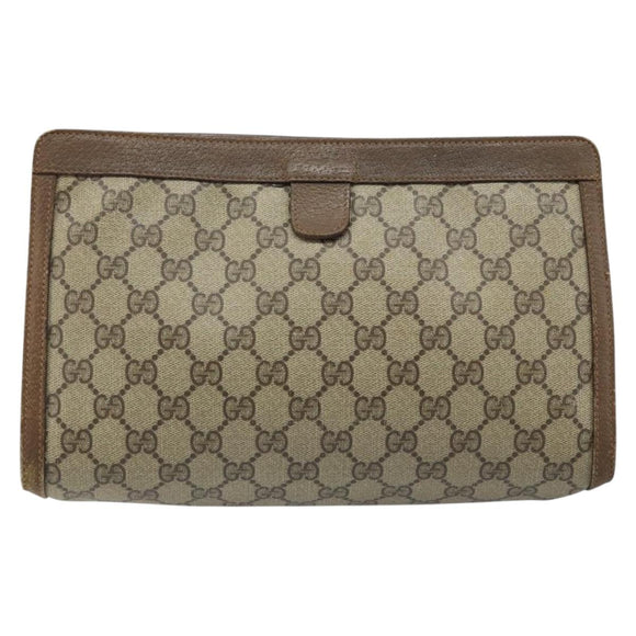 GUCCI GG Supreme Web Sherry Line Clutch Bag PVC Beige Gold 89 01 033 Auth 173882