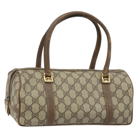 GUCCI GG Supreme Hand Bag PVC Beige Gold Auth 173885