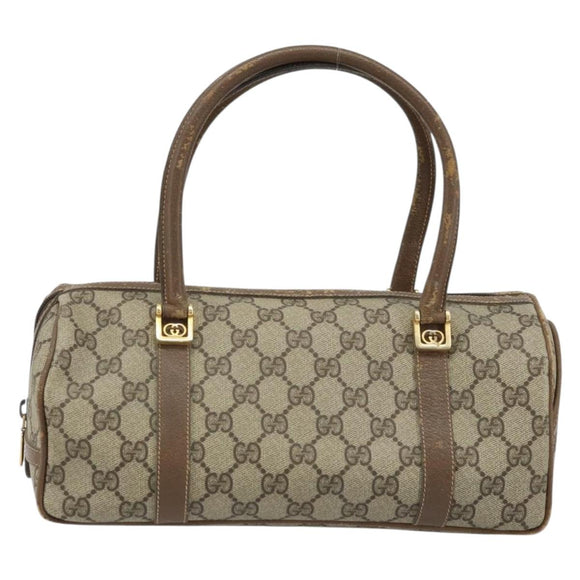 GUCCI GG Supreme Hand Bag PVC Beige Gold Auth 173885