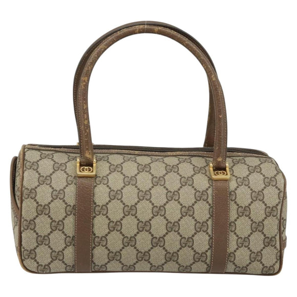 GUCCI GG Supreme Hand Bag PVC Beige Gold Auth 173885