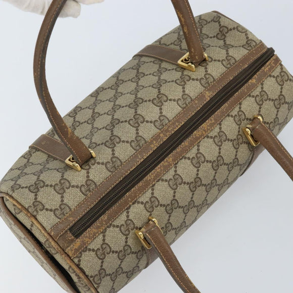 GUCCI GG Supreme Hand Bag PVC Beige Gold Auth 173885