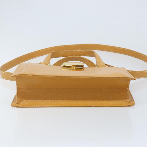 GUCCI Hand Bag Leather 2way Beige Gold Auth 173886