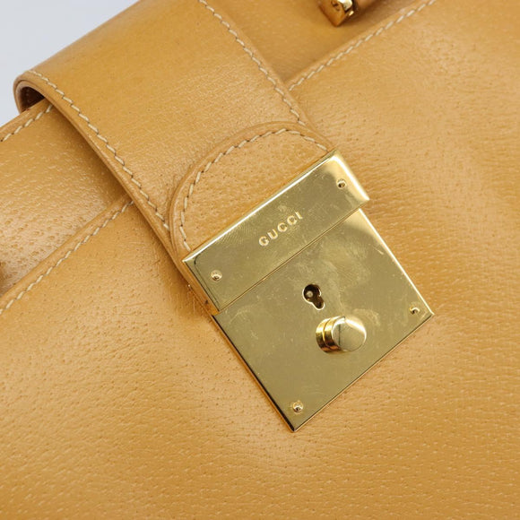 GUCCI Hand Bag Leather 2way Beige Gold Auth 173886