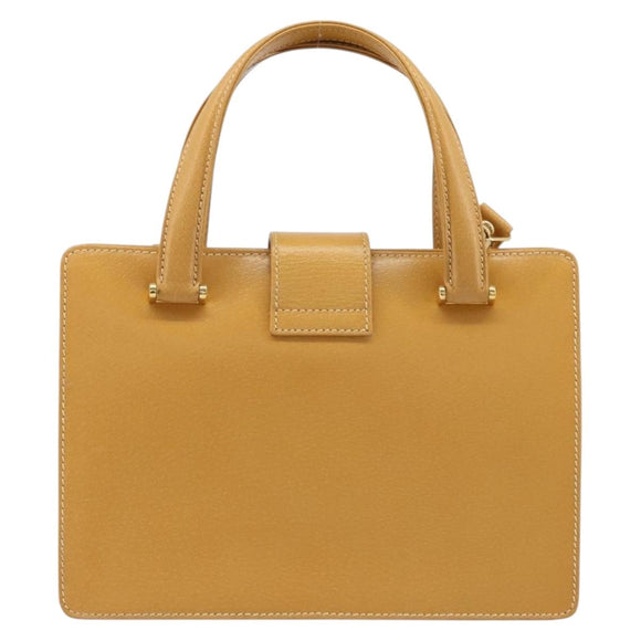 GUCCI Hand Bag Leather 2way Beige Gold Auth 173886