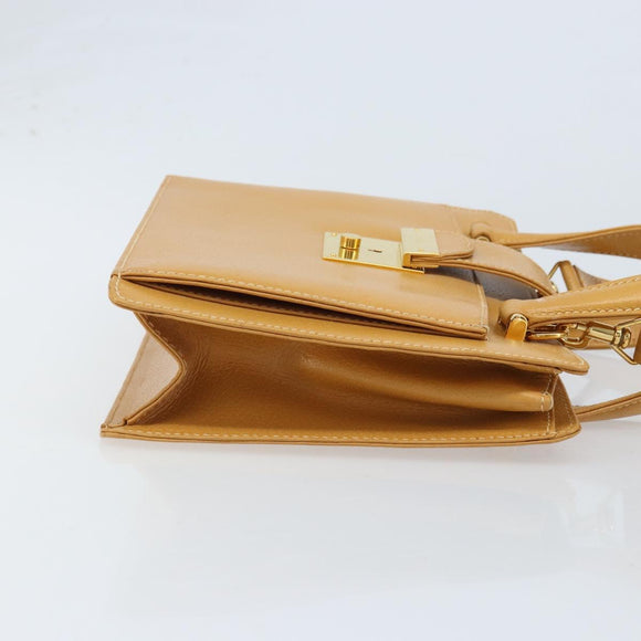 GUCCI Hand Bag Leather 2way Beige Gold Auth 173886