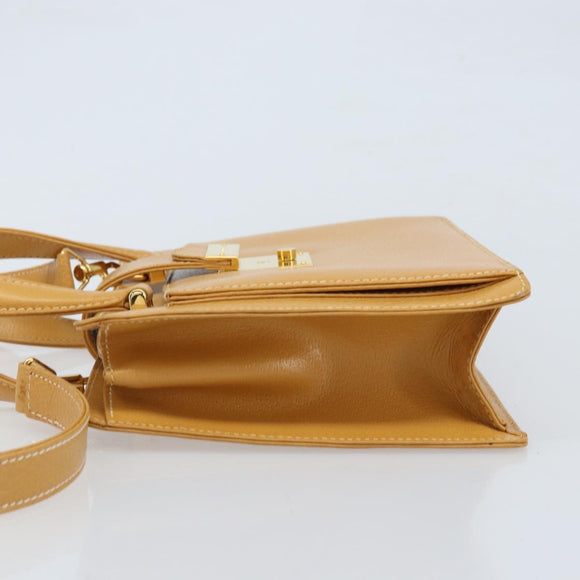 GUCCI Hand Bag Leather 2way Beige Gold Auth 173886