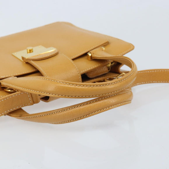 GUCCI Hand Bag Leather 2way Beige Gold Auth 173886