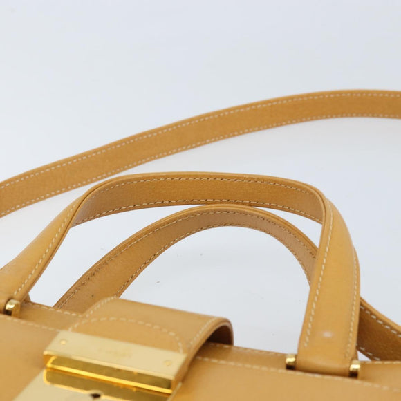 GUCCI Hand Bag Leather 2way Beige Gold Auth 173886