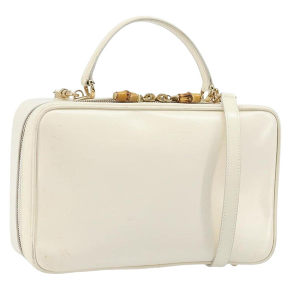 GUCCI Bamboo Hand Bag Patent leather 2way White Gold 000 3270 0565 Auth 173887