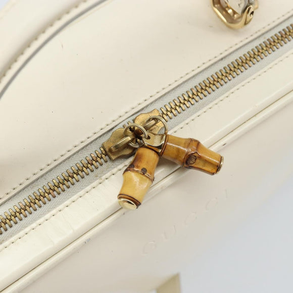 GUCCI Bamboo Hand Bag Patent leather 2way White Gold 000 3270 0565 Auth 173887