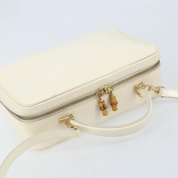 GUCCI Bamboo Hand Bag Patent leather 2way White Gold 000 3270 0565 Auth 173887