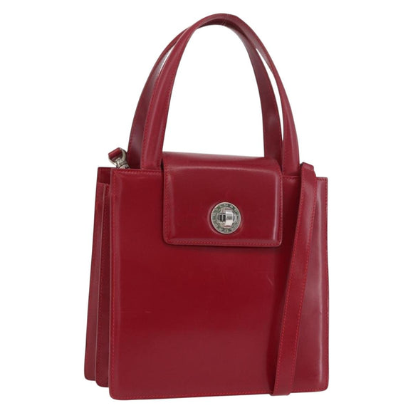 BVLGARI Hand Bag Leather 2way Red Silver Auth 173889A