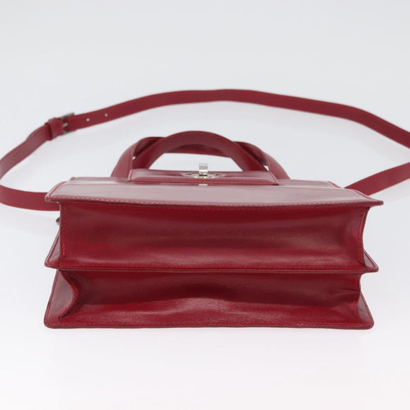BVLGARI Hand Bag Leather 2way Red Silver Auth 173889A