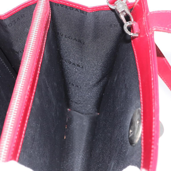 BVLGARI Hand Bag Leather 2way Red Silver Auth 173889A