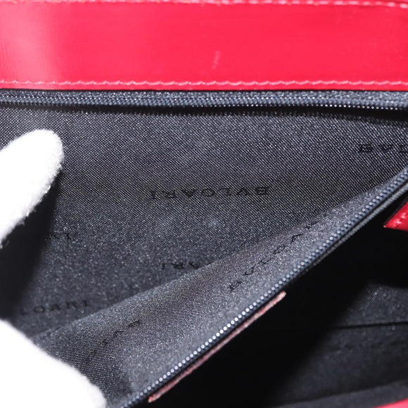 BVLGARI Hand Bag Leather 2way Red Silver Auth 173889A