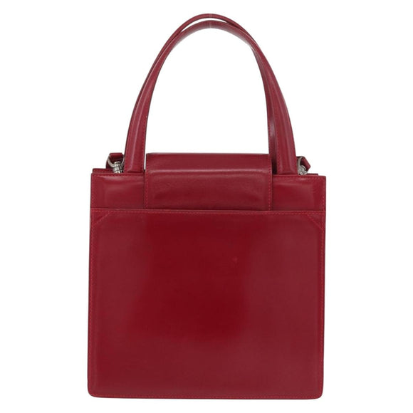 BVLGARI Hand Bag Leather 2way Red Silver Auth 173889A