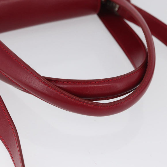 BVLGARI Hand Bag Leather 2way Red Silver Auth 173889A