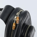 GUCCI Bamboo Shoulder Bag Patent leather Black Silver Auth 173890-17