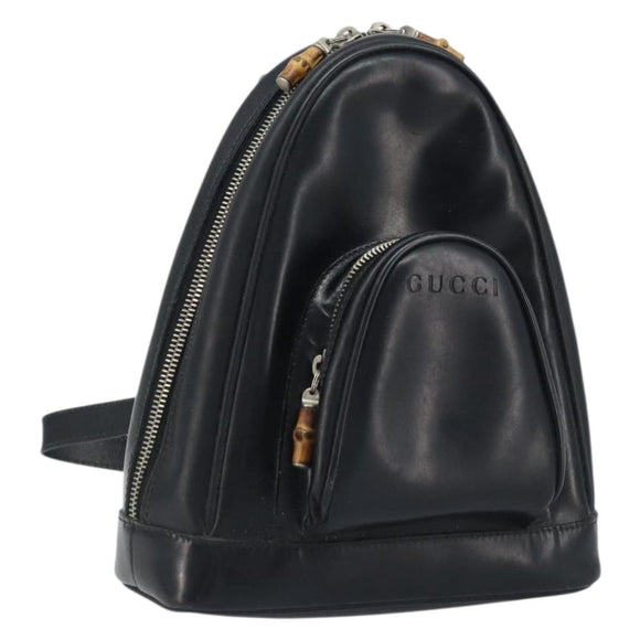 GUCCI Bamboo Shoulder Bag Patent leather Black Silver Auth 173890