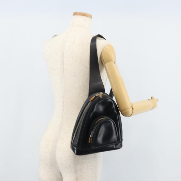 GUCCI Bamboo Shoulder Bag Patent leather Black Silver Auth 173890