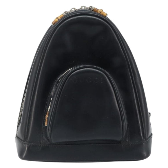 GUCCI Bamboo Shoulder Bag Patent leather Black Silver Auth 173890