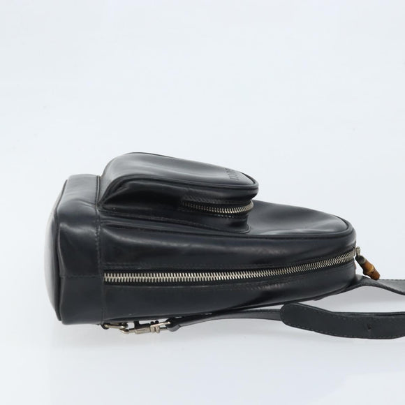 GUCCI Bamboo Shoulder Bag Patent leather Black Silver Auth 173890