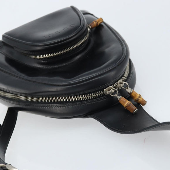 GUCCI Bamboo Shoulder Bag Patent leather Black Silver Auth 173890