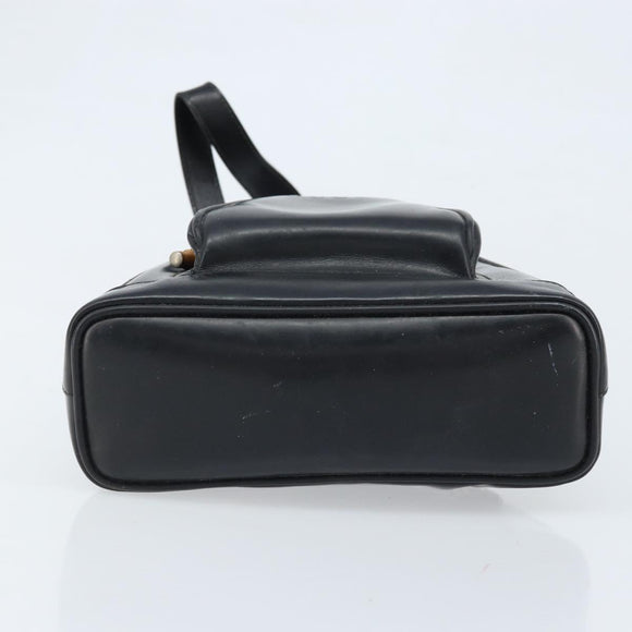 GUCCI Bamboo Shoulder Bag Patent leather Black Silver Auth 173890